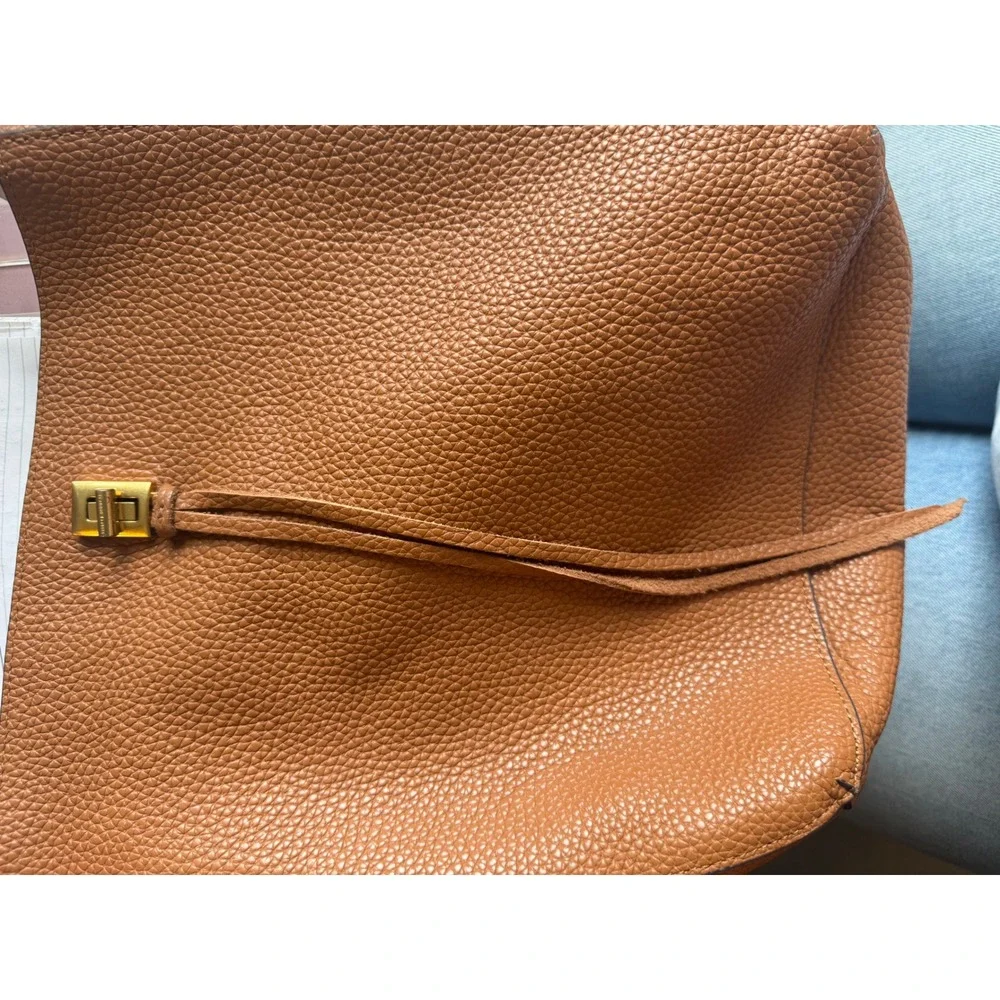 Rebecca Minkoff Brown Pebbled Leather Studded Crossbody Bucket Bag Gold Hardware